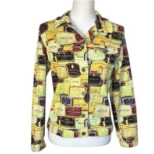 Vintage Rare Randy Kemper champagne label print denim jacket Size 10